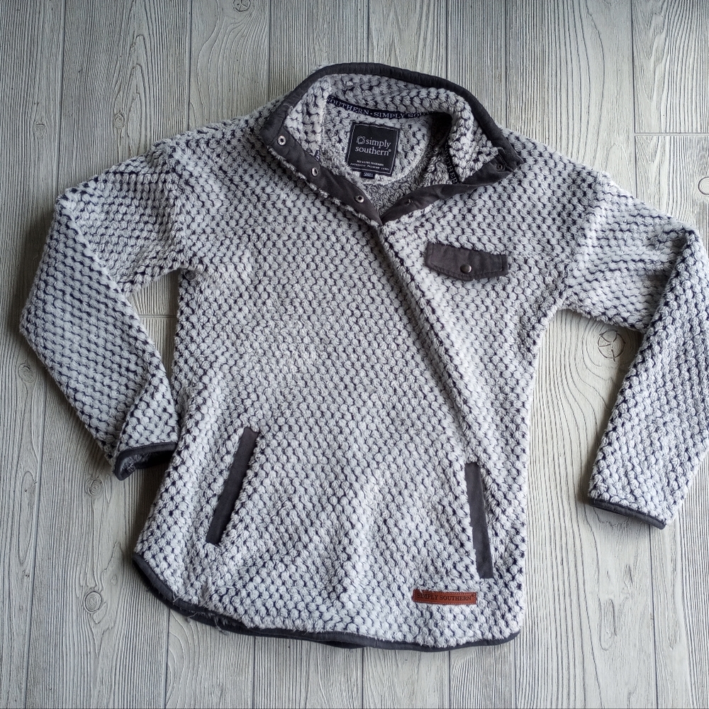 Simply Southern Gray Pullover Fleece Sweatshirt Small 1/4 Button Collar